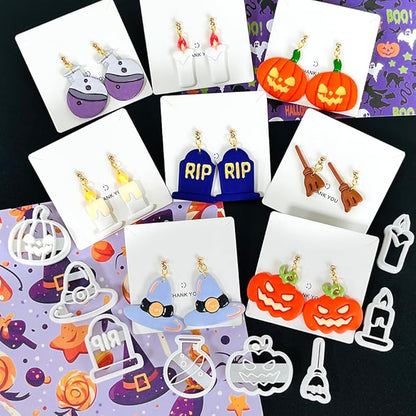 Xaekicr Halloween Polymer Clay Cutters Set – 8pcs Halloween Clay Cutters for Polymer Clay Jewelry, Clay Earring Cutters and Molds – Pumpkin, Tombstone, Witch Hat Clay Tools for DIY Crafts