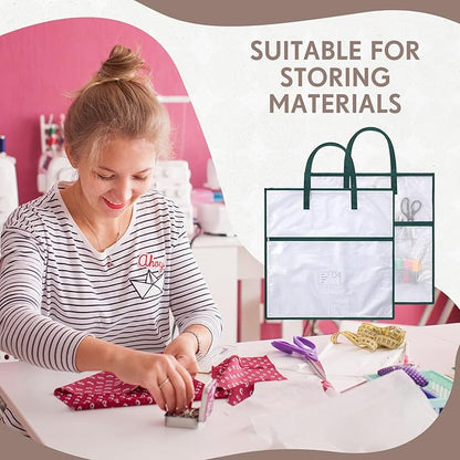 Feifeiya 2 Pack 21.7 inch Sew Project Bag Quilting Embroidery Craft Organizer Storage Bag with Handle and Pocket Zippered with Tools for Art Craft Knitting Quilting Stitching