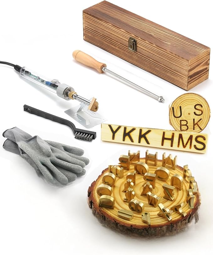 AIMOADO 1" 26Pcs Wood Burning Letter Kit, Wood Burning Letters for Wood Branding Leather Crafting, DIY Gifts for Christmas Wedding Birthday Beginners, with 100W Electric Branding Iron and Wood Handle