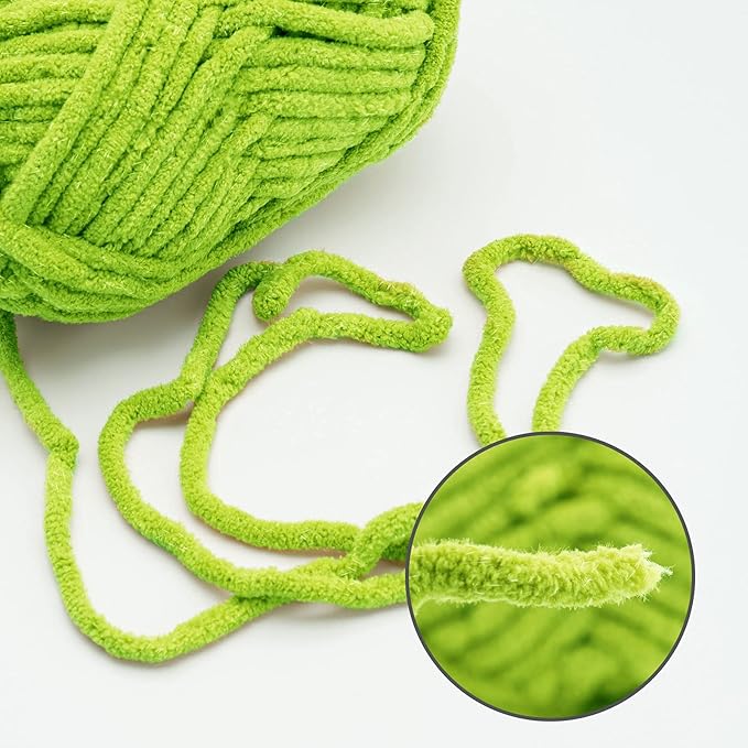 NICEEC 3 Skeins Sparkling Chenille Yarn Soft Blanket Yarn for Crochet & Knitting, Total 165yds/10.6oz - Spring Green