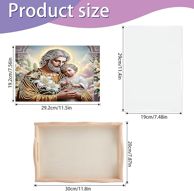 JISHSHAY Diamond Art Serving Tray Diamond Painting Wooden Tray Gem Art Serving Platter Gem Painting Mosaic Kits for Adults DIY Kits for Adults, with Handle 20×30cm/7.87×11.81in, Jesus