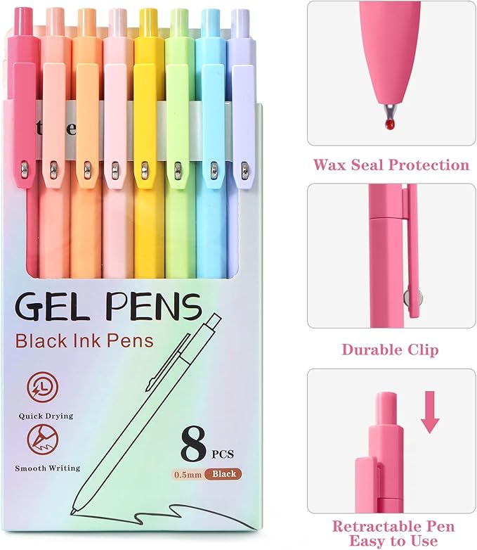 Piochoo Gel Pens, 0.5mm Quick Dry Black Ink Fine Point Smooth Writing Pens for Office School Supplies Stocking Stuffers for Women Girls Nurse Teacher
