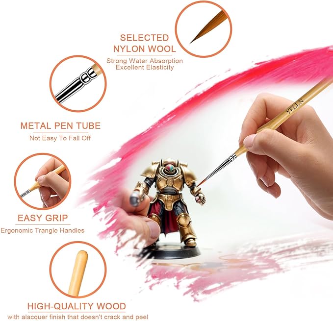 6Pcs Miniature Paint Brushes Set with Triangular Handles - for Acrylics, Oils, Watercolors & Paint by Number, Figurine