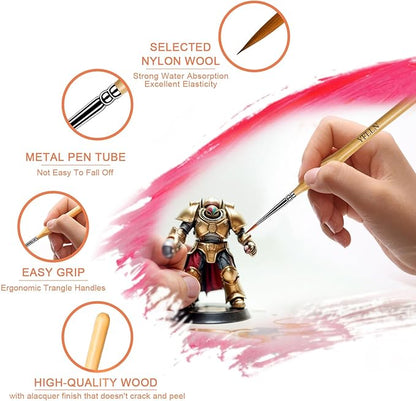 6Pcs Miniature Paint Brushes Set with Triangular Handles - for Acrylics, Oils, Watercolors & Paint by Number, Figurine