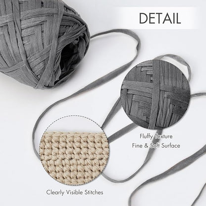 NICEEC 2 Skeins Soft Tape Yarn, Easy Crohcet Raffia, Crochet & Knitting, Paper Ribbon Yarn for DIY Craft Gift Wrapping Total Length 1.76oz×2/109yds×2 - Dark Gray