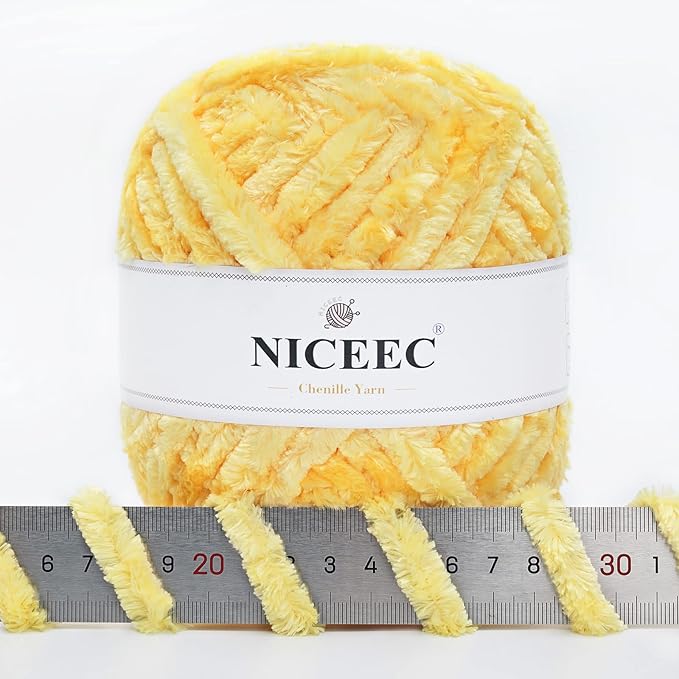 NICEEC 300g Soft Chenille Yarn Blanket Velvet Yarn for Knitting, Crochet, Weaving DIY Craft Total Length 150m (164yds)_Yellow