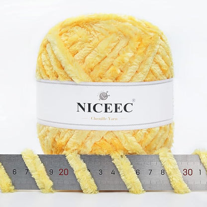NICEEC 300g Soft Chenille Yarn Blanket Velvet Yarn for Knitting, Crochet, Weaving DIY Craft Total Length 150m (164yds)_Yellow