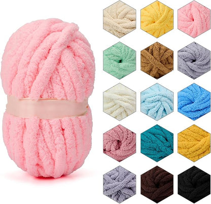 ERLYEEN Chenille Chunky Yarn Super Bulky Soft Thick Fluffy Jumbo Giant Washable Polyester Big Yarn DIY for Arm Knit Blanket Cushion Bed Sofa Home Decor,Light Pink,2.2LB
