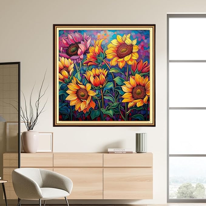 DMCVIVR Stamped Cross Stitch Kits for Adults Beginners Embroidery Kits 11CT Needlepoint Kits Cross Stitch Patterns Embroidery Patterns-Magic Sunflower 18x18 inch