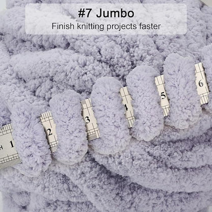 ERLYEEN Chenille Chunky Yarn Super Bulky Soft Thick Fluffy Jumbo Giant Washable Polyester Big Yarn DIY for Arm Knit Blanket Cushion Bed Sofa Home Decor,Light Grey,0.55LB