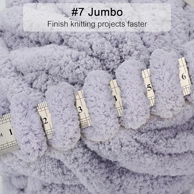 ERLYEEN Chenille Chunky Yarn Super Bulky Soft Thick Fluffy Jumbo Giant Washable Polyester Big Yarn DIY for Arm Knit Blanket Cushion Bed Sofa Home Decor,Light Grey,2.2LB
