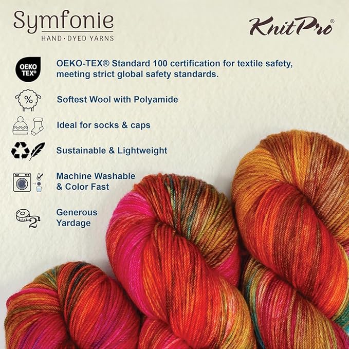 KnitPro Symfonie Hand Dyed Yarn | Extra Fine Merino Wool & Polyamide Blend for Knitting & Crocheting, Fingering Weight, Oeko-TEX Certified 400m, 100g Skein | Terra Variegated Dragon Vine