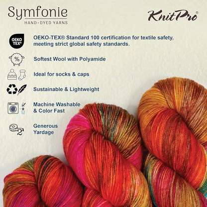 KnitPro Symfonie Hand Dyed Yarn | Extra Fine Merino Wool & Polyamide Blend for Knitting & Crocheting, Fingering Weight, Oeko-TEX Certified 400m, 100g Skein | Terra Variegated Dragon Vine