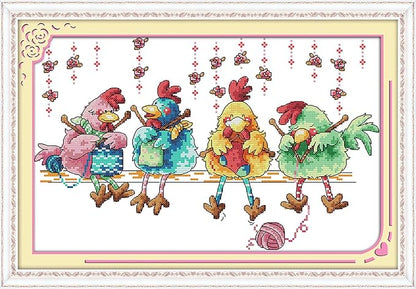 Funcrostitch Counted Cross Stitch Kits for Beginners,14ct Unprinted Pattern Embroidery Kit Dmc Cotton Threads Needleworks for Adults-Chicken Knitting Sweater 16.1"×11"