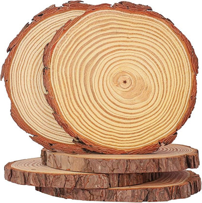 16 PCS Unfinished Wood Slices for Centerpieces, 6.3-7 Inch Natural Wood Slices with Tree Bark Pine and Wood Rounds Discs for DIY Crafts, Centerpieces, Art & Decor