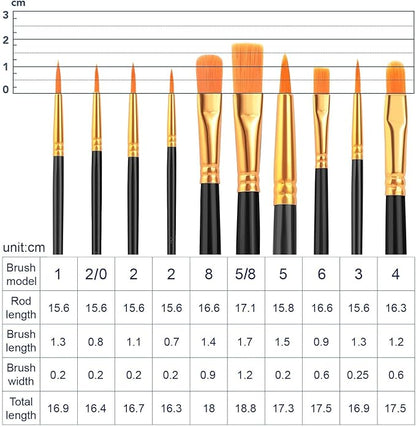 Acrylic Paint Brush Set, (20 Packs /200 pcs) Nylon Hair Brushes for Oil and Watercolor, Perfect Suit of Art Painting, Best Present for Painting, Black