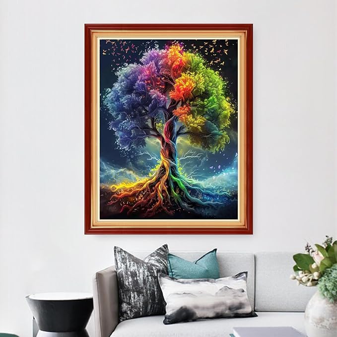 Dimensean Stamped Cross Stitch Kits Full Range of Embroidery Patterns Starter Kits for Beginners Adult DIY Cross Stitches Needlepoint Kits 11CT- Colorful Tree 16x20 inch