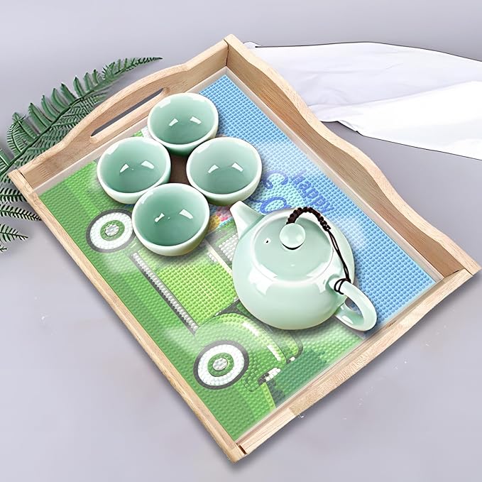 Generic DIY Art Painting Wooden Tray Kit, Food Tray with Handle Diamond Painted Table Decoration Tray, for Breakfast, Bar Dinner Table Diamond Dots Gem Painting Art Set for Beginners (#38-Easter)