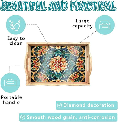 DOTSOPS DIY Diamond Painting Serving Tray with Handle for Adults 5D Diamond Art Kits for Beginners Full Drill Diamond Dots Gem Arts and Crafts Special Shape Living Room 12 x 16 Inches Mandala