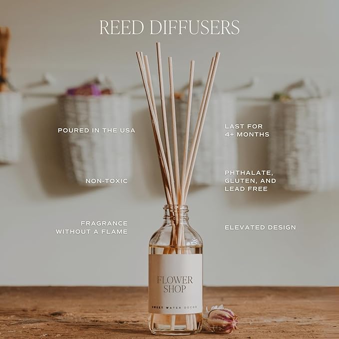 Sweet Water Decor Warm and Cozy Reed Diffuser Set - Orange, Cinnamon, Clove, and Pine Winter Scented Diffuser - Scent Diffusers for Home, Long Lasting Fragrance, Made in The USA