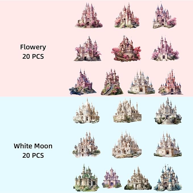 120 Pieces Aesthetic Gothic Magic Castle PET Sticker Set, 6 Pack Fantasy Castle Stickers for Scrapbooking, Journaling, Waterproof DIY Crafts, and Junk Journal Supplies