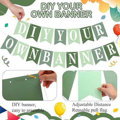 Mooliwe 171 Pcs DIY Custom Banner Kit Make Your Own Customizable Sign for Birthday Wedding Party Decoration Include 20 Paper Pennant 148 Letters and Numbers 1 Rope 2 Threading Device(Green)