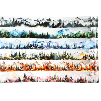 AuriicLeaf Mountain PET Tapes Set, 6 Rolls of Nature Ephemera for Junk Journaling, Scrapbooking, Crafting, DIY Projects, Diaries, and Art Supplies