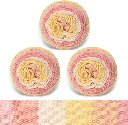 Franel Cotton Acrylic Yarn-45 Cotton 55 Acrylic 3x100g, Soft Pastel Colors: Pink, Coral, Light Yellow, Light Orange, Perfect for Crocheting Knitting Scarves Shawls Blankets Gradient Variegated Yarn