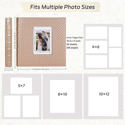 RECUTMS Self Adhesive Photo Album Magnetic Scrapbook Album 60 Pages Double Sided Pages Leather Cover DIY Photo Album Holds Photos of any size Baby Family Wedding Anniversary Albums(Light brown)