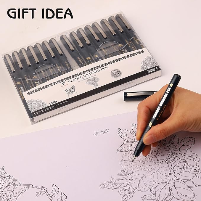 MAIKEDEPOT Micro Fineliner Drawing Art Pens Calligraphy Pens for Artist Drawing Supplies, 16 Set Waterproof Black Ink Pens for Sketching,Outline,Stippling