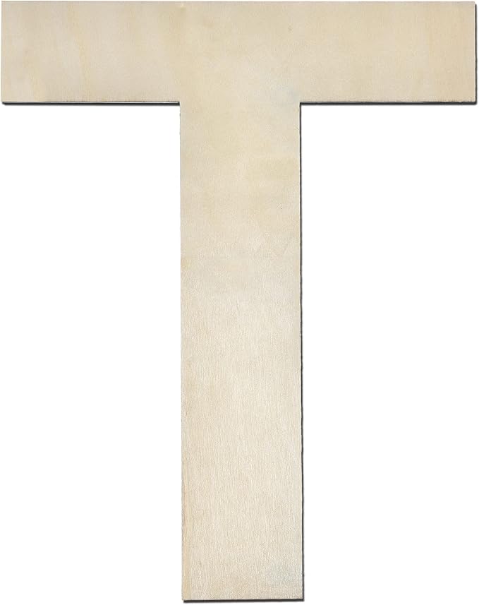 12 Inch Wooden Letter T, 1/4 Inch Thick Large Unfinished Wood Letter for Home Wall Decor, DIY Crafts