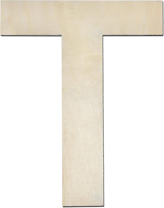 12 Inch Wooden Letter T, 1/4 Inch Thick Large Unfinished Wood Letter for Home Wall Decor, DIY Crafts