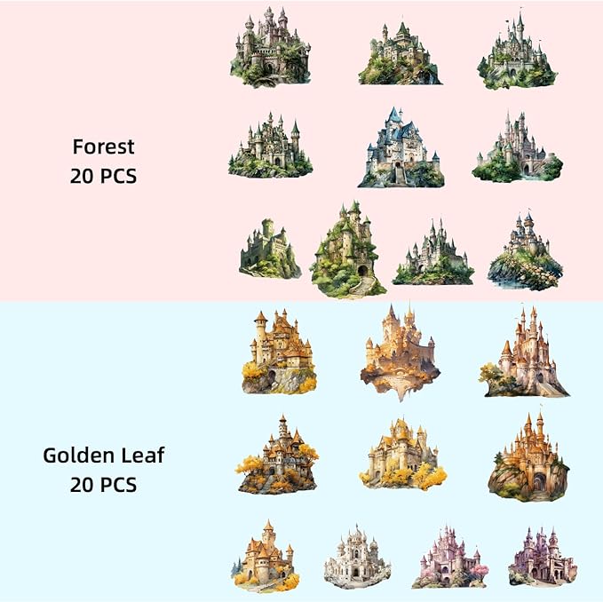 120 Pieces Aesthetic Gothic Magic Castle PET Sticker Set, 6 Pack Fantasy Castle Stickers for Scrapbooking, Journaling, Waterproof DIY Crafts, and Junk Journal Supplies