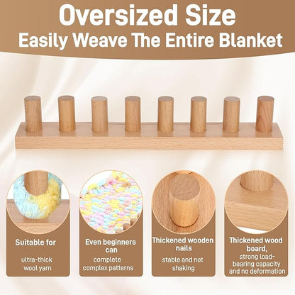 Sienson 63" Chunky Knitting Loom for Blanket Making – Adjustable Wood Frame, Portable DIY Hand Knitting Kit for Beginners, Reusable Blanket Loom for Bulky Yarn Crafts & Gifts