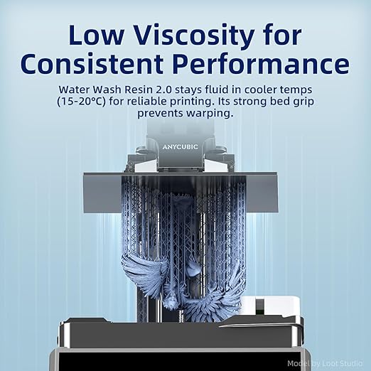 ANYCUBIC Water Washable Resin 2.0, 3D Printer Resin with Low Viscosity and Fast Printing, 405nm High Precision UV-Curing 3D Resin, Photopolymer Resin for 8K Capable LCD DLP 3D Printing (Clear, 1kg)