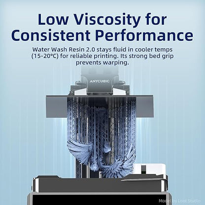 ANYCUBIC Water Washable Resin 2.0, 3D Printer Resin with Low Viscosity and Fast Printing, 405nm High Precision UV-Curing 3D Resin, Photopolymer Resin for 8K Capable LCD DLP 3D Printing (Clear, 1kg)