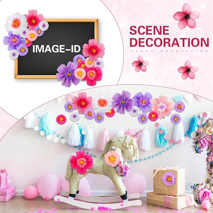 Crowye 24 Pcs Large Colorful Tissue Paper Flowers Decorations 20" Giant Fiesta Craft Crepe Paper Flowers for Wall Decor Backdrop Mexican Wedding Birthday Carnival Party (Bright Color)
