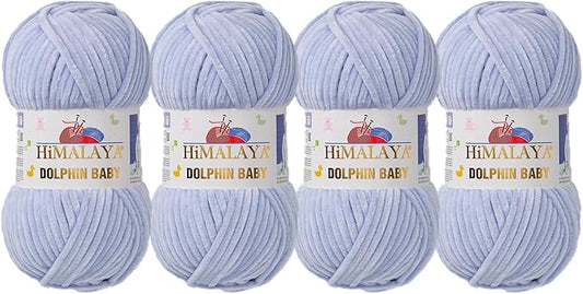 4 Skein/Pack Himalaya Dolphin Baby Chenille Yarn, Each Ball 100 gr (3.5 oz), 120 m (132 Yards), 100% Polyester, Super Bulky Baby Blanket Velvet Amigurumi Yarn, 80344 - Pale Blue