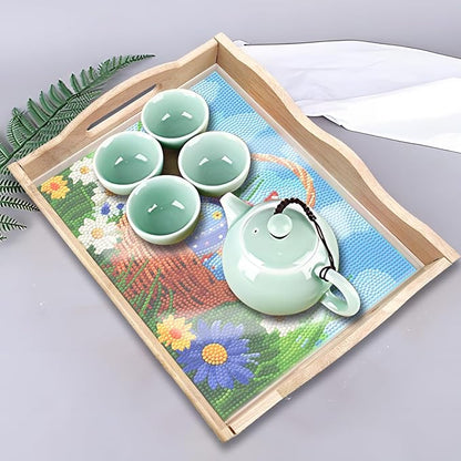 DIY Art Painting Wooden Tray Kit With Handle, Diamond Painted Table Decoration for Breakfast, Bar Dinner Table, Diamond Dots Gem Painting Art Set for Beginners (#37-Easter Eggs)