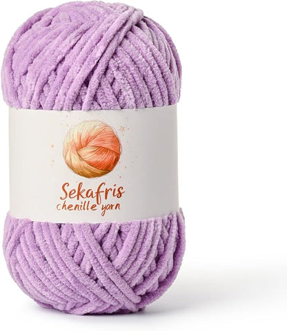 Light Purple Chunky Chenille Yarn for Crocheting, Bulky Velvet Yarns for Crochet, Baby Yarn for Crocheting Soft Blanket, 131yds /3.53 oz Fluffy Amigurumi Crochet Yarn