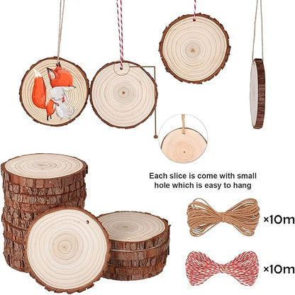Wood Slices 54 Pcs 2.8-3.1 Inches,Wood Slices for Crafts with Hole,Small Wood Cookies,Natural Wood Slices for DIY Rustic Candle Holders/Wedding/Christmas. ﻿