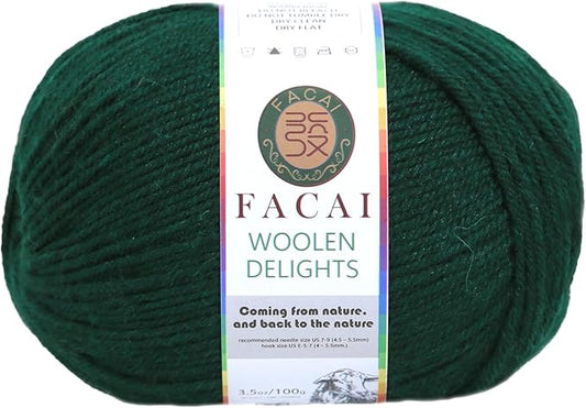 Facai Blend Merino Wool Yarn for Knitting - Worsted Weight,197yds (3.5oz) Ball, Ideal for Sweaters, Scarves, and Accessories (1, Hunter Green)