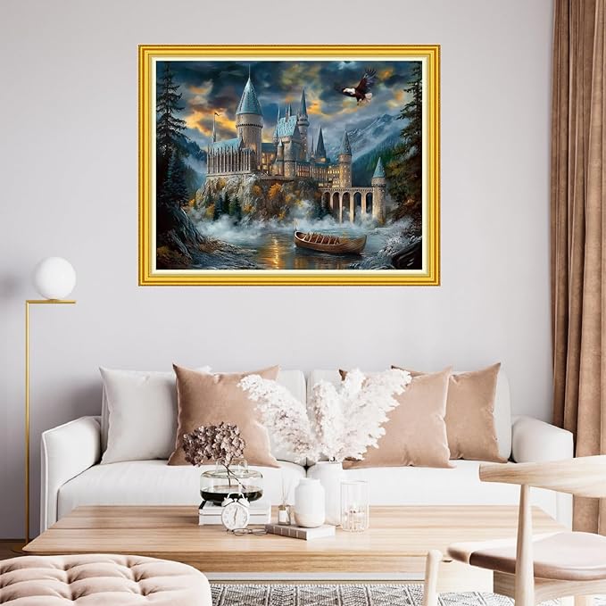 Fanxvivy Stamped Cross Stitch Kits for Beginners Full Range of Cross Stitching Preprinted Embroidery Kits for Adults, 11CT Embroidery Pattern Needlepoint Kits-Magic Castle 16x20 inch