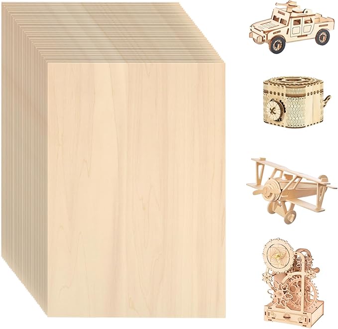36 Pack Basswood Sheets 12 x 18 x 1/8 Inch - 3mm Unfinished Basswood for Laser Cutting & Engraving, Thin Plywood Board Unfinished Wood Sheet for Crafts Wood Burining, Painting, Architectural Model