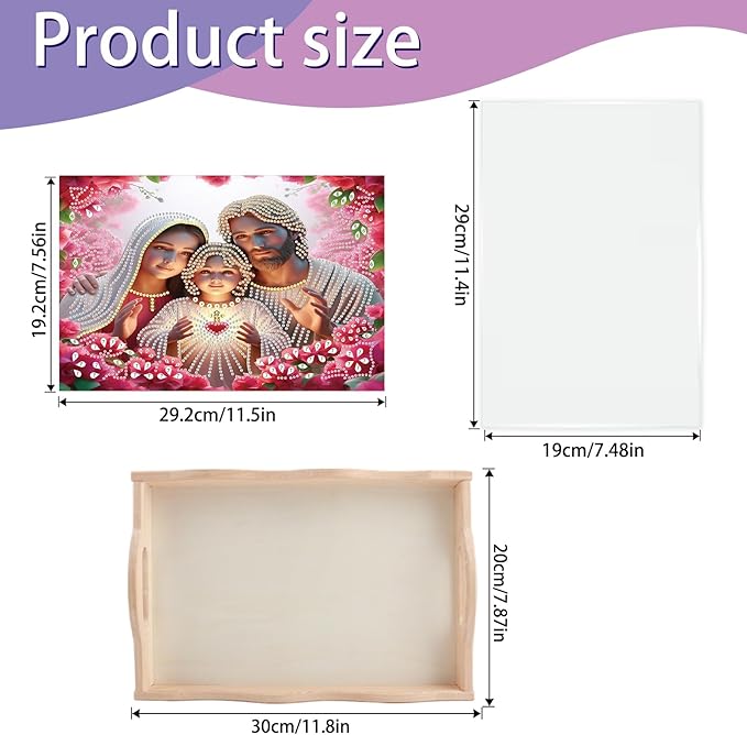 JISHSHAY Diamond Art Serving Tray Diamond Painting Food Tray Gem Art Serving Platter Gem Painting Mosaic Kits for Adults DIY Kits for Adults, with Handle 20×30cm/7.87×11.81in, Jesus Virgin Mary