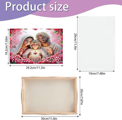 JISHSHAY Diamond Art Serving Tray Diamond Painting Food Tray Gem Art Serving Platter Gem Painting Mosaic Kits for Adults DIY Kits for Adults, with Handle 20×30cm/7.87×11.81in, Jesus Virgin Mary