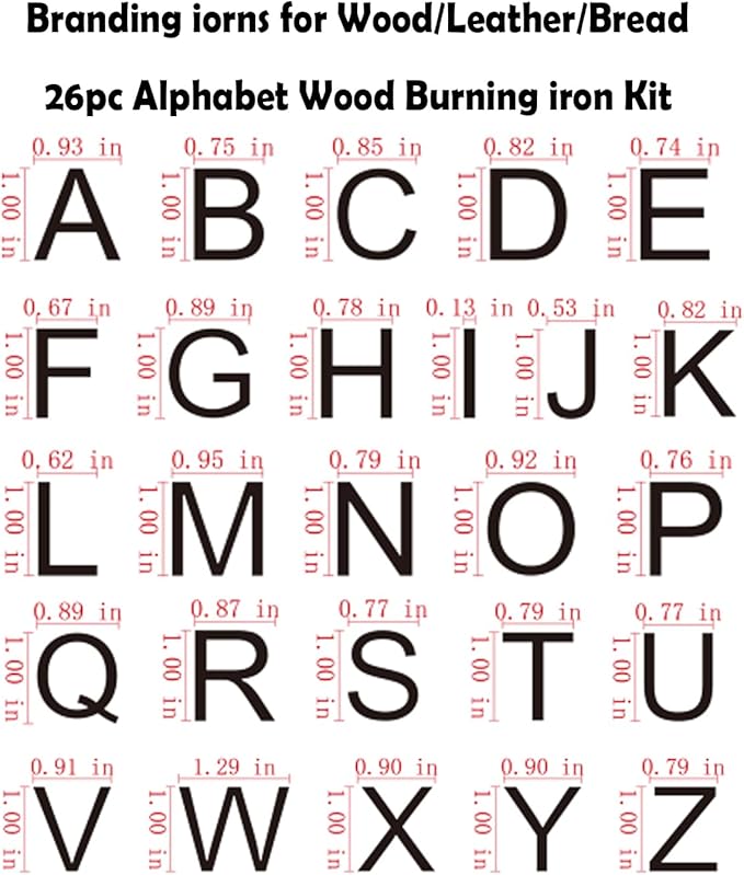 AIMOADO 1 Inch 26 Pcs Letter Branding Iron for Wood, Branding Letters for Hats Leather and Bread Steak Food, Branding Iron Gifts for Woodworking Wedding Christmas (1" Alphabet A-Z)