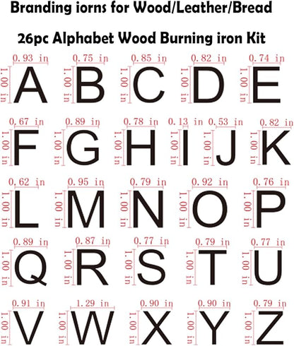 AIMOADO 1 Inch 26 Pcs Letter Branding Iron for Wood, Branding Letters for Hats Leather and Bread Steak Food, Branding Iron Gifts for Woodworking Wedding Christmas (1" Alphabet A-Z)