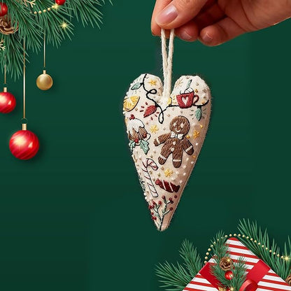 4 PCS Christmas Ornament Embroidery Kits,DIY Heart Shaped Hand Christmas Tree Embroidered Ornament,Nativity Cross Stitch Kit for Winter Pattern Embroidery Decoration,Holiday Hanging Home Decor Gift