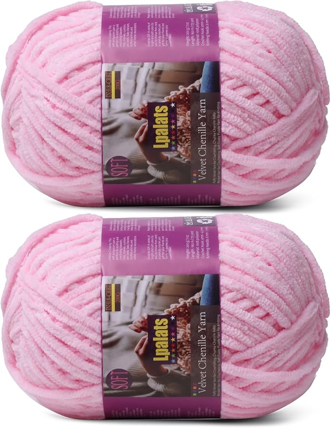 Chunky Chenille Yarn for Crocheting - 2x200g Baby Blanket Yarn for Crocheting Soft - 350 Yards Fluffy Thick Plush Yarns for Knitting Blankets Amigurumi (2, Pale Pink)